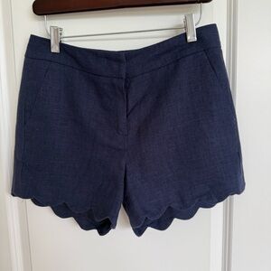 Navy Blue Scalloped Hem Shorts
